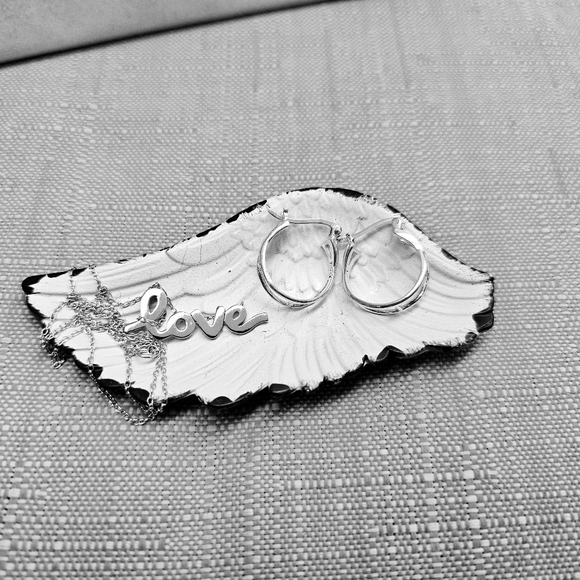 SET! 925 Silver Cursive Love Pendant with 925 Silver Hoop Earrings SET! - Picture 5 of 16